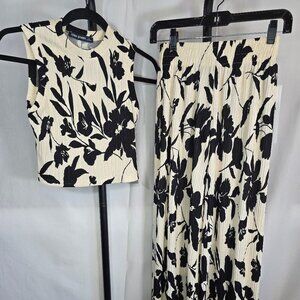 Love Poem Black & Cream Floral Sleeveless Top and Wide Leg Pants Set